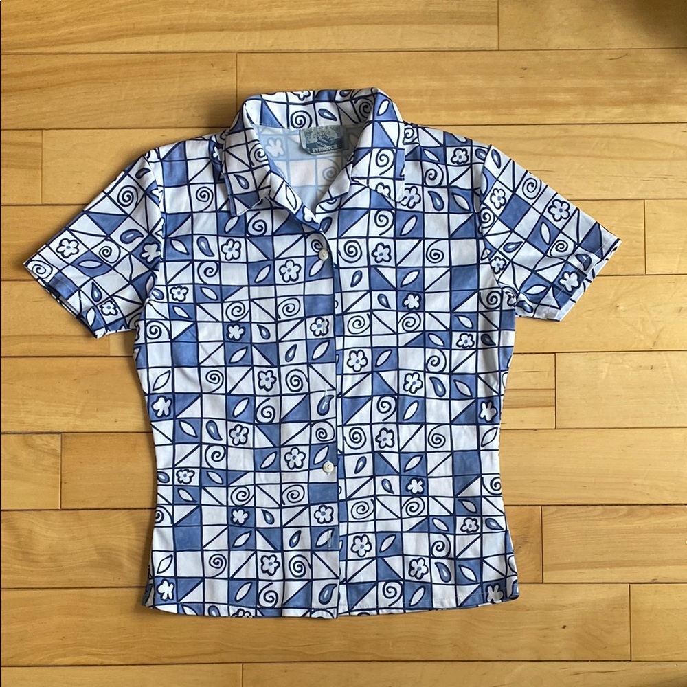 Blue Patterned Women’s Button Up Shirt